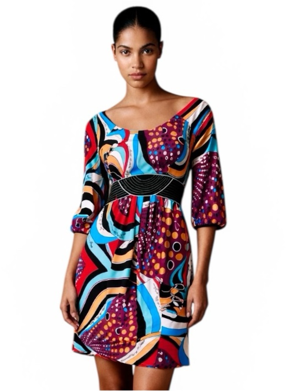 Vintage BCBGMaxAzria Retro Print Tie-Back Jersey Mini Dress
